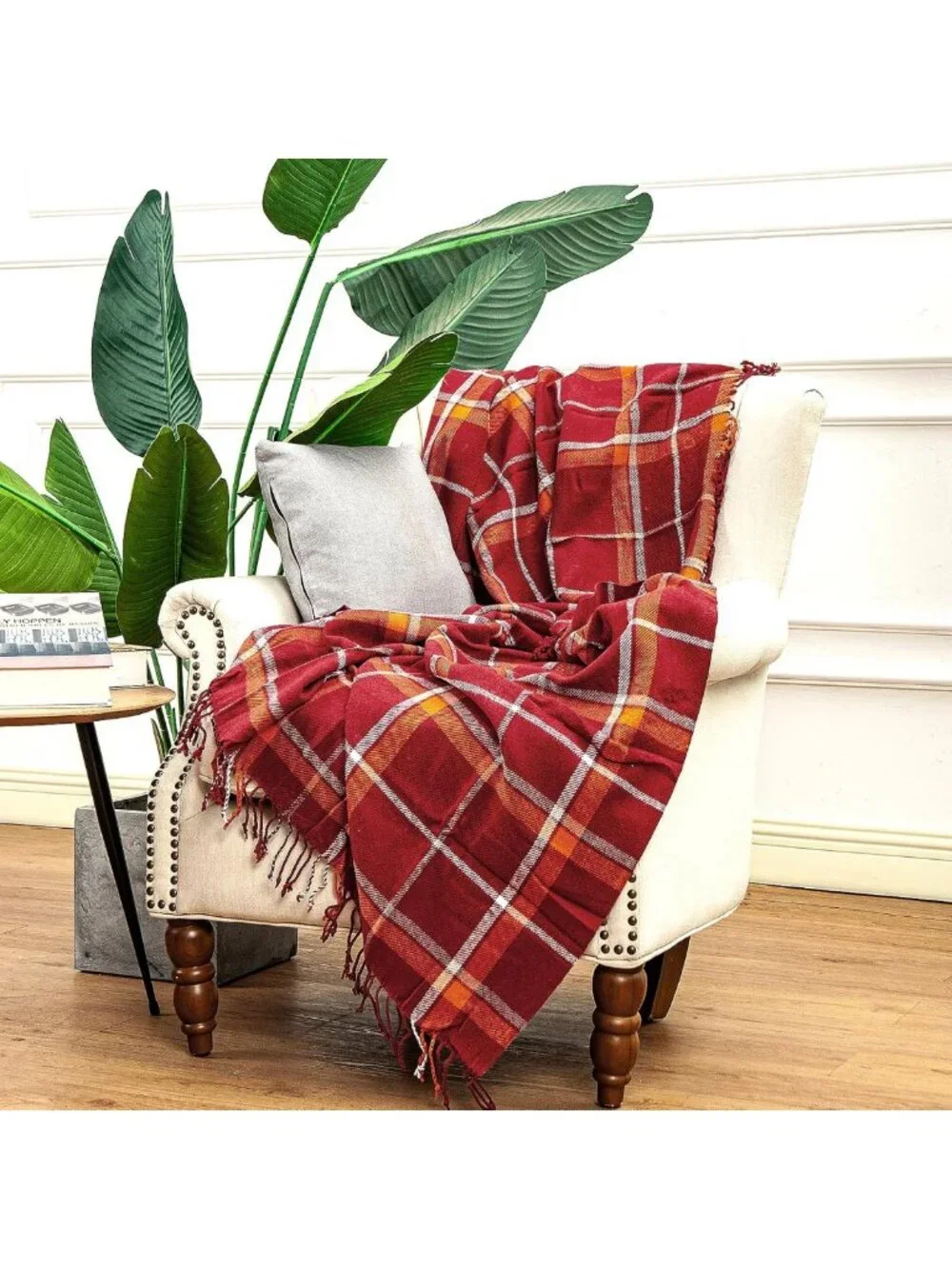 Cozy Vintage Plaid Fluffy Throw Blanket - Soft Lightweight Decorative 50x67